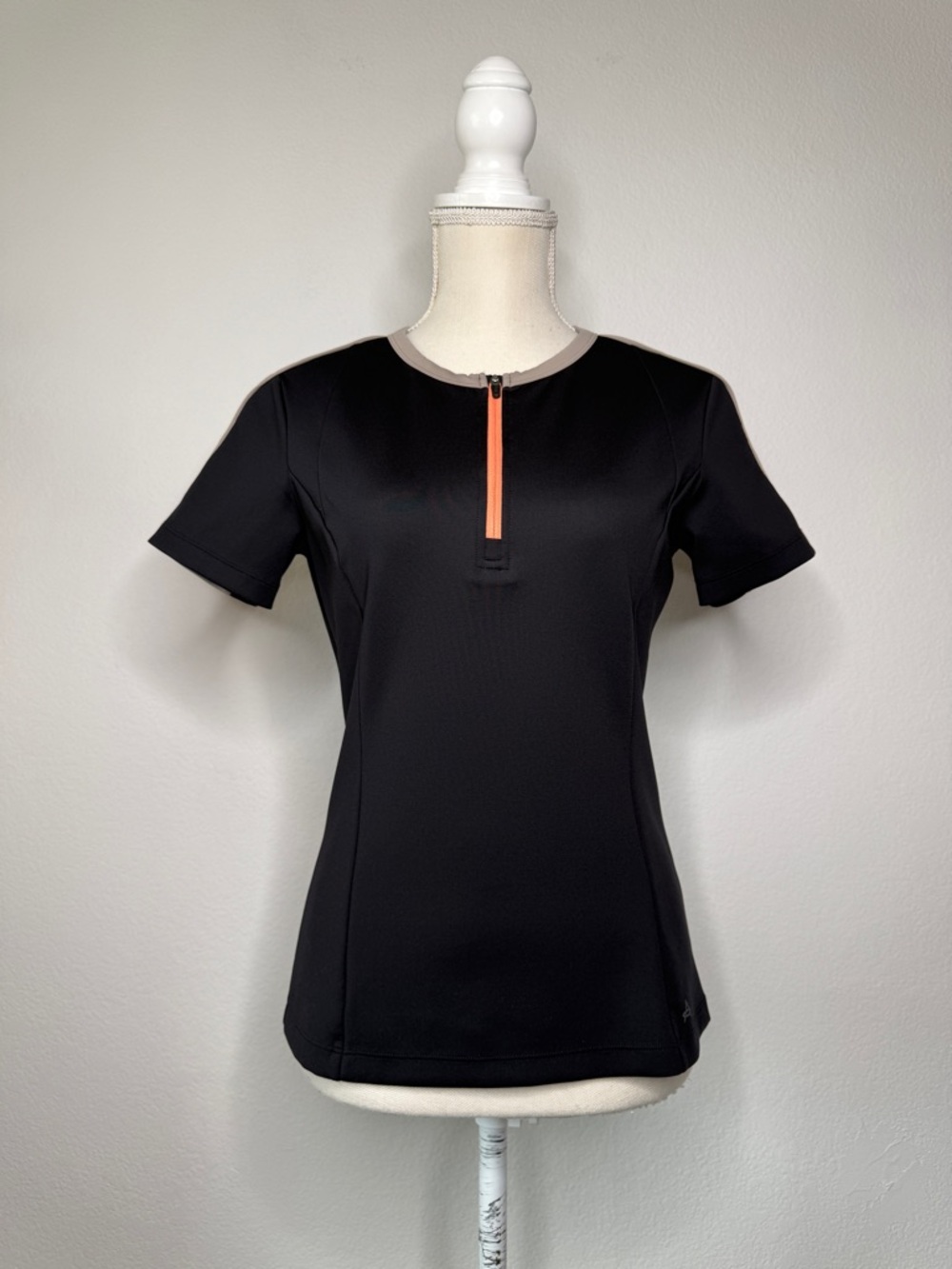 Aether Black Active Tee Shirt 1/4 Zip Short Sleeve Performance Top Size S